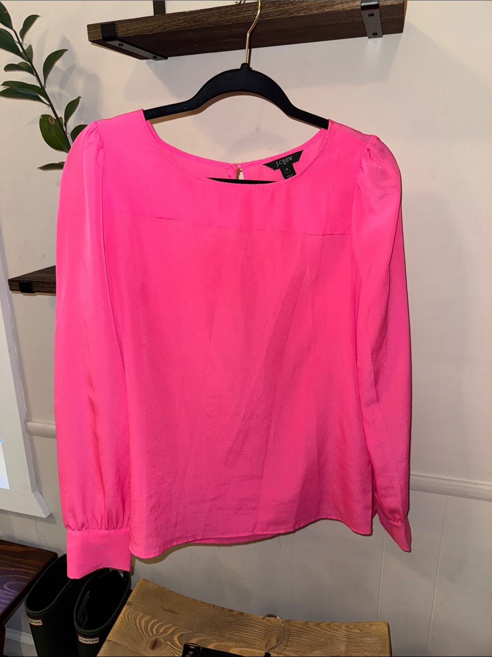 J. Crew Women's Long-Sleeve Crewneck Blouse - Hot Pink Size Medium
